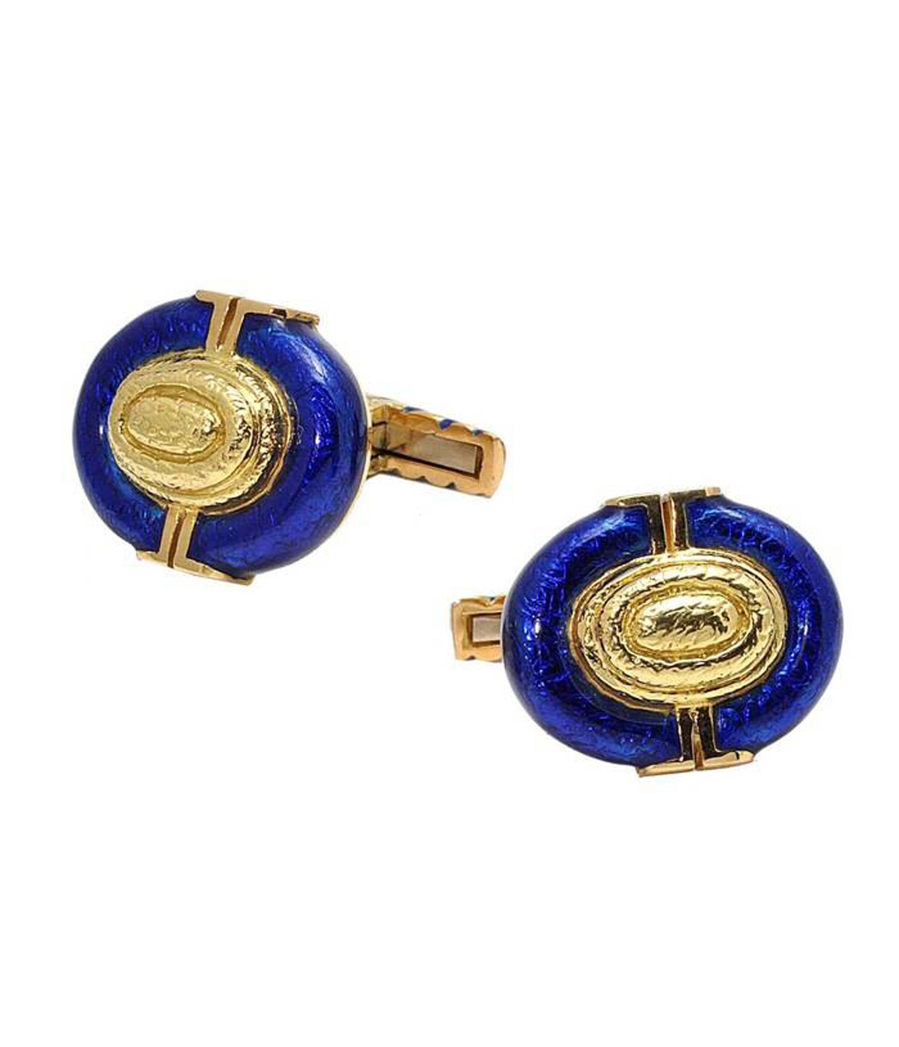 Gold And Blue Enamel Cuff Links 