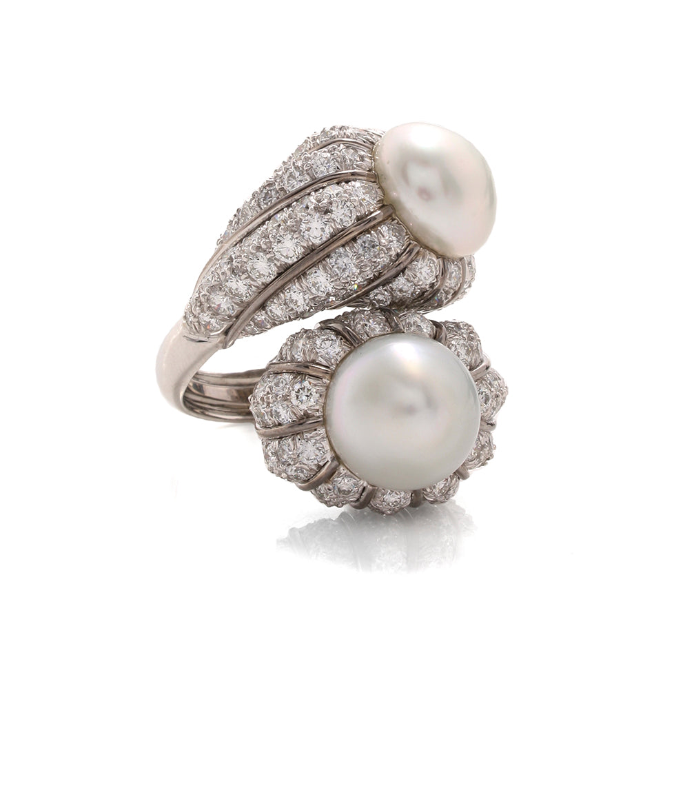 Crossover Pearl and Diamond Ring – David Webb