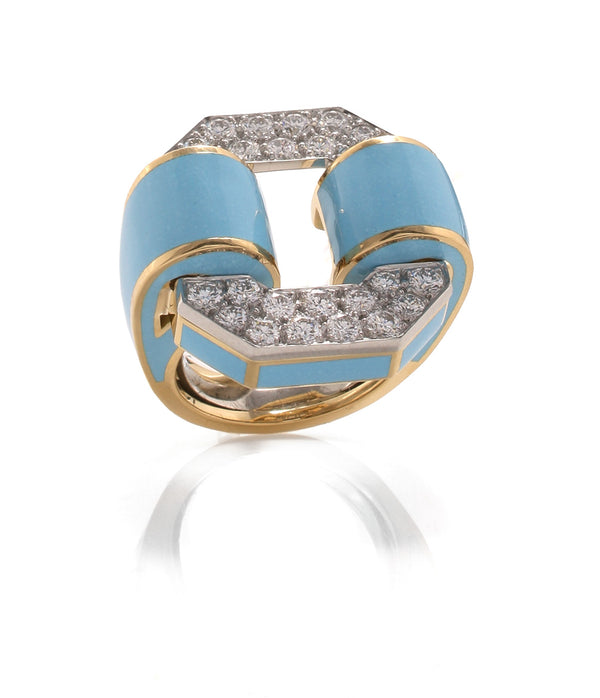 Small Octagonal Buckle Ring, Light Blue Enamel