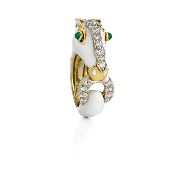 Emerald and White Enamel Horse Ring | David Webb New York