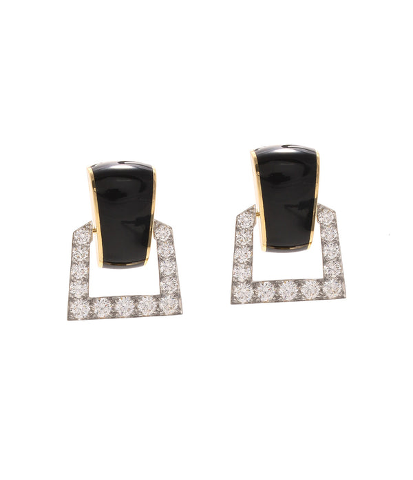 Single Strap Enamel Earrings, Black Enamel