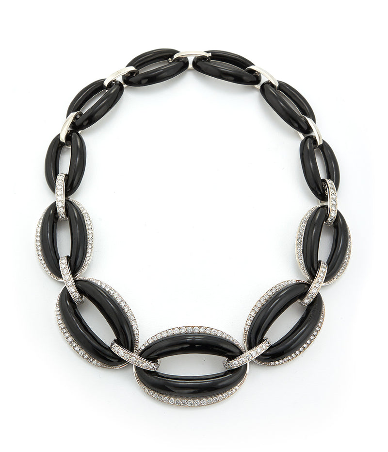 Elliptical Necklace, Black Enamel