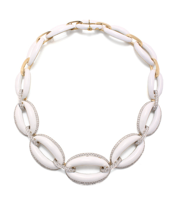 Elliptical Necklace, White Enamel