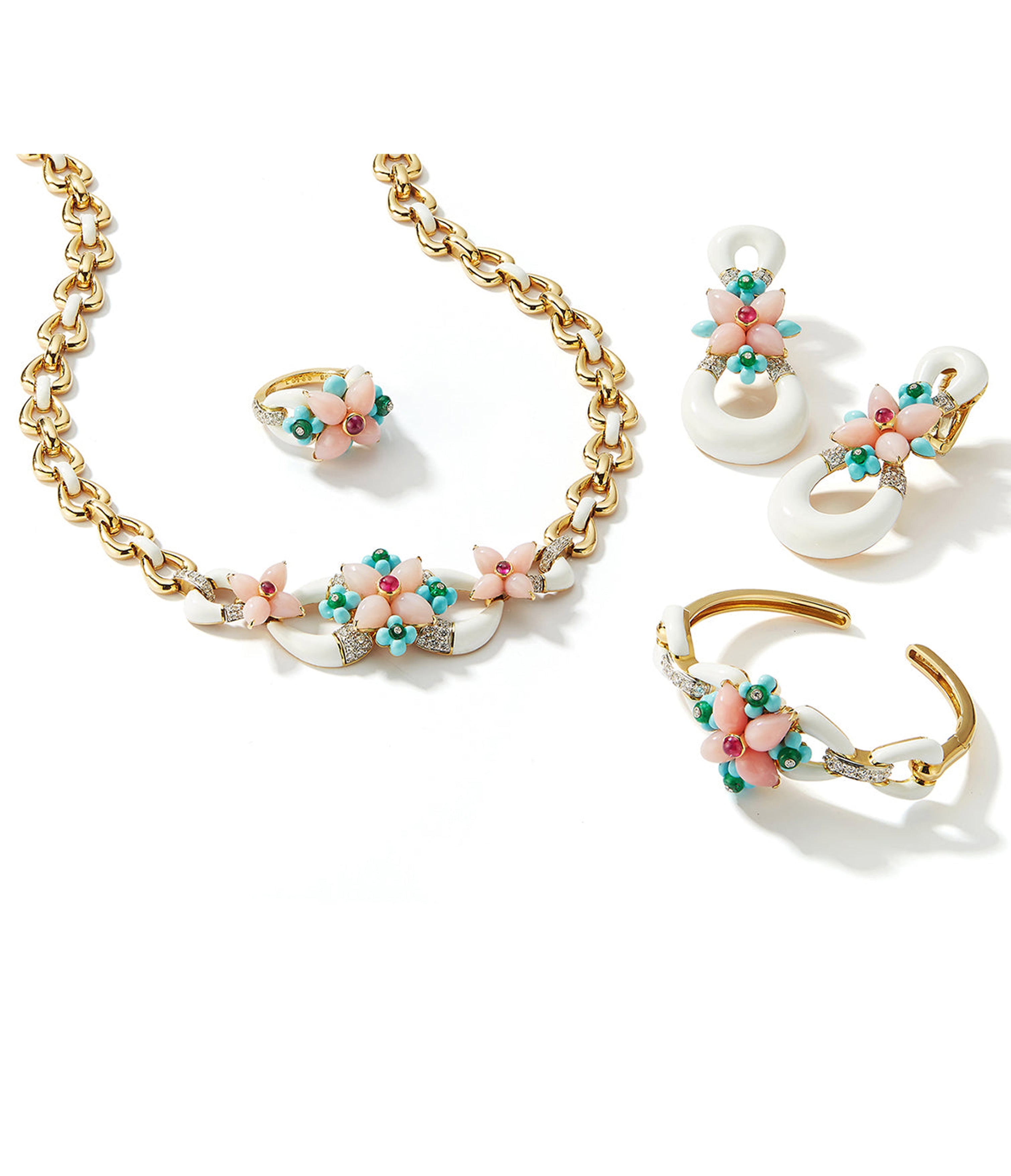 Asheville Earrings in White Enamel Pink Opal and Diamonds – David Webb