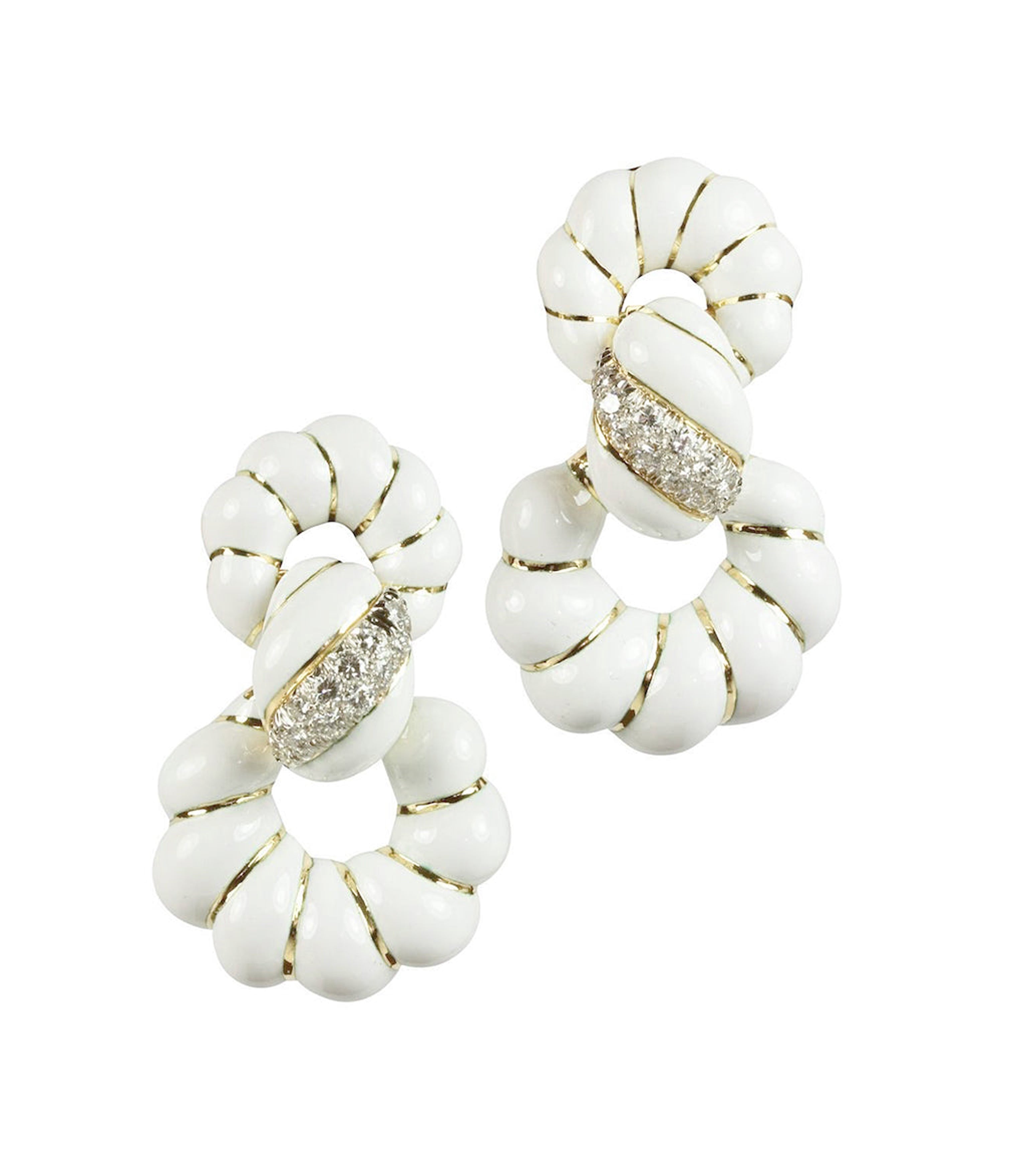 White Enamel Fancy Hoop Earrings | David Webb New York