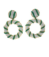 Candy Stripe Earrings, Green Enamel