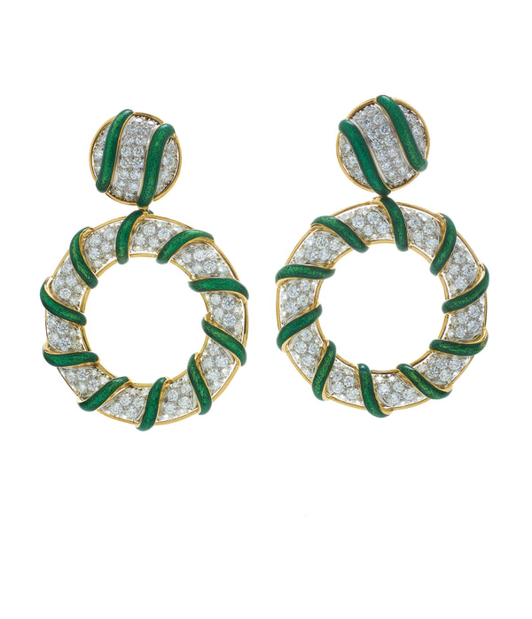 Candy Stripe Earrings, Green Enamel