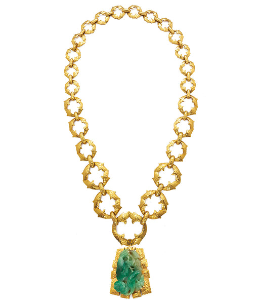 Omer Turkish Handmade Green Jade Necklace 24k Gold Over 925k Sterling