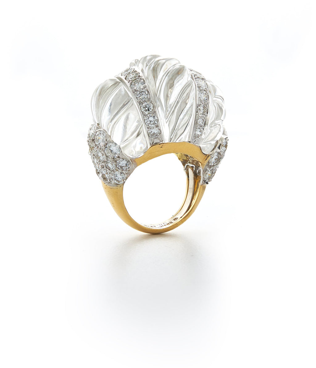 Macklowe Gallery  David Webb Rock Crystal and Hammered Gold Bombé Ring —  MackloweGallery